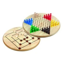 Jeu Dames Chinoises + Jeu Du Moulin, 2 énormes Succès Sur 1 Seul Plateau En Bois