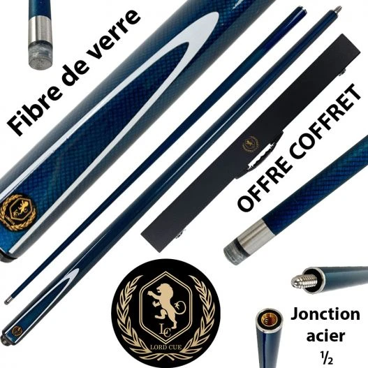 Coffret Queue En Fibre Lord-Cue Bleu : Perfectionnez Votre Jeu Avec Cette Queue 3 En 1